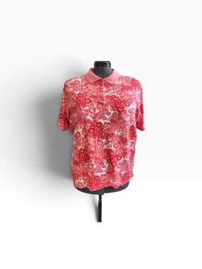 Classic Elements Women's plus size 20-22 shades of Pink Floral Polo Shirt